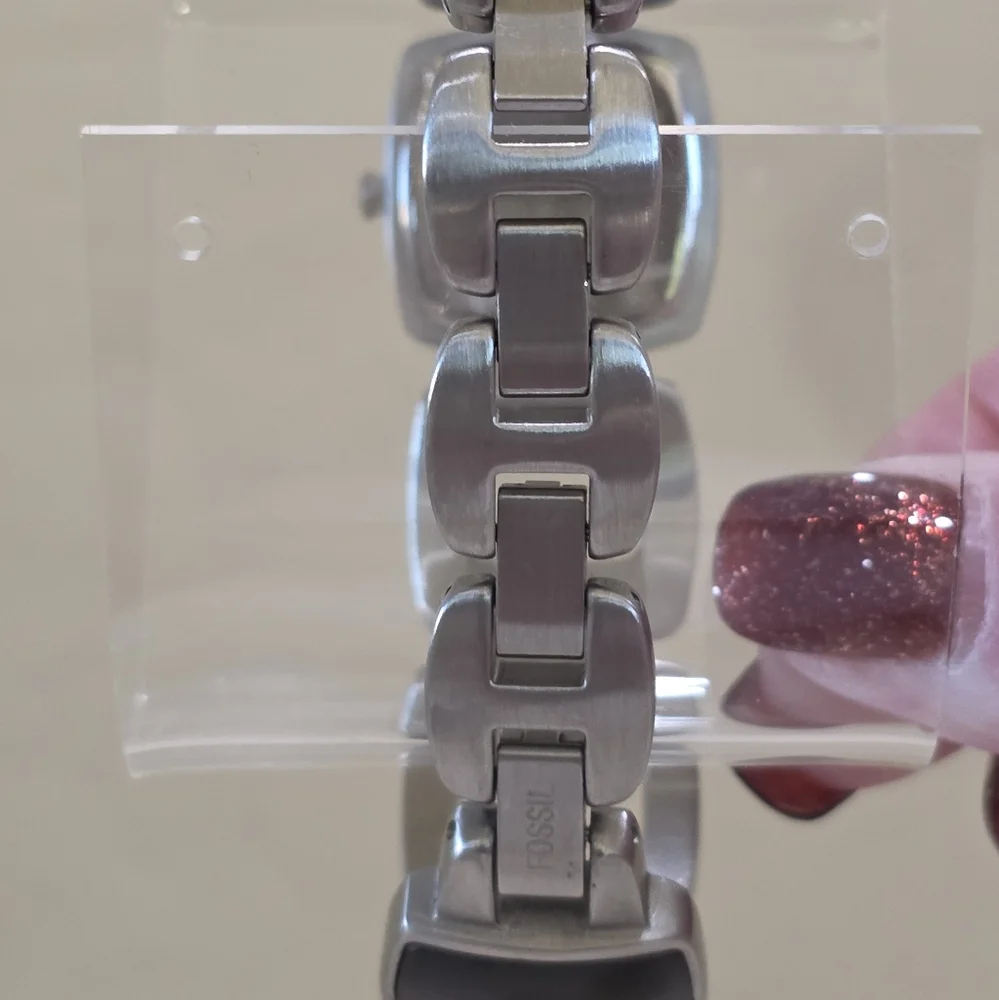 Fossil WOODGIRL Square Face Brushed Stainless Steel Wood Detail Wrist Watch